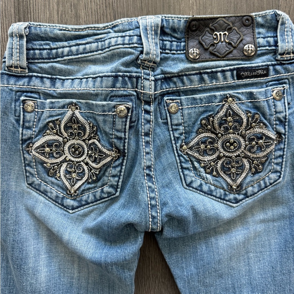 Miss Me Light Blue Skinny Jeans with Beautiful Embellishments - Size 25